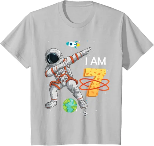 Vista 7 de Camiseta de cumpleaños para niños de 7 años de edad, astronauta Space 7th B-Day Negro