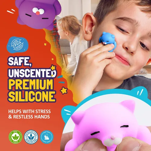 Vista 5 de Nutty Toys Juego de Gatos Suaves - Gatitos Kawaii de Silicona Suave de 2", Juguete Principal para Alivio del Estrés 2025 Regalos Únicos