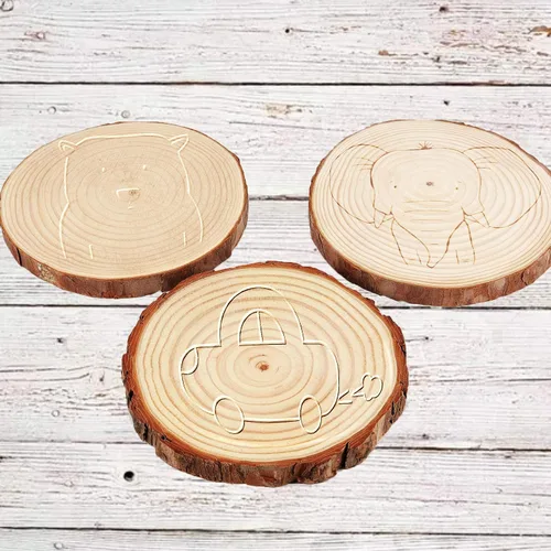 Vista 5 de 12 piezas de rebanadas de madera de 6.3 a 6.7 pulgadas para manualidades, rondas de madera sin terminar con corteza, discos redondos de madera