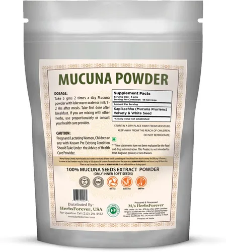 Vista 2 de Herbsforever Mucuna Pruriens Semilla en polvo 2X Extracto de potencia (2:1) Mezcla de semillas moradas y amarillas, grano de terciopelo, sin OMG