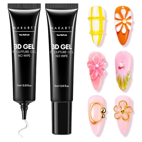 Vista 17 de Makartt Arte de uñas en gel 3D, pegamento de gel para esculpir para dibujar, moldear, escultura, gemas y decoración, esmalte de gel transparente que