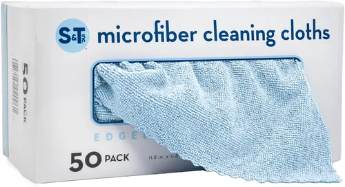 Vista 11 de S&T INC. Paño de limpieza de microfibra, paquete de 50, 11.8 x 11.8 pulgadas, beige Storage Box Included, Edgeless Cleaning Cloth for Home and