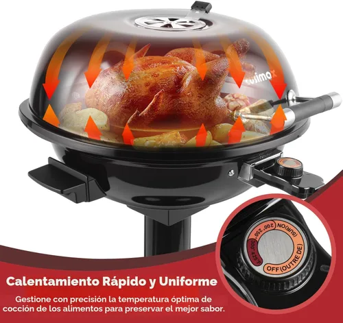Vista 3 de Parrilla eléctrica, CUSIMAX - Parrilla eléctrica para interiores y exteriores de 1600W portátil con tapa para uso en interiores y exteriores, calor