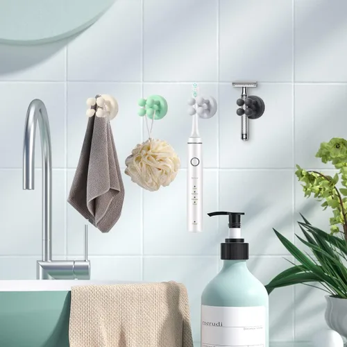 Vista 6 de Portacepillos de dientes de silicona para baños, soporte de afeitar para ducha, soporte de cepillado de dientes, soporte de pared para cepillo