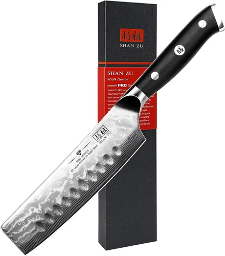Vista 10 de Cuchillo de pan SHAN ZU de 8 pulgadas, cuchillo japonés de acero de Damasco con hoja ondulada serrada, cuchillo profesional afilado de acero super