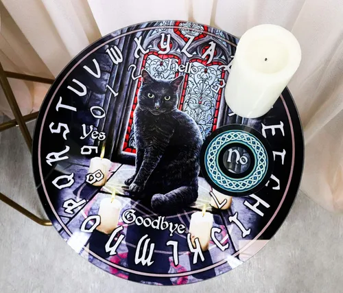 Vista 5 de Ebros Occultic Wicca Lisa Parker Sagrado Circle Black Cat Ouija Spirit Board con plancha redonda de 16 pulgadas de alto, mesa auxiliar redonda