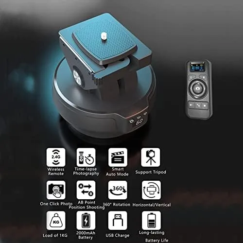 Vista 2 de Cabezal de trípode para cámara electrónica 2.4G, cabezal de trípode panorámico motorizado + rotación de 360° + inclinación ±35° + control remoto