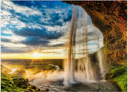 Vista 9 de MyPuzzle Seljalandsfoss Waterfall At Sunset Iceland - Rompecabezas prémium de 100 piezas para adultos