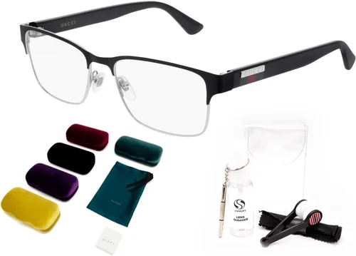 Vista 2 de Gucci GG0750O - Lentes de forma rectangular para hombre + paquete con kit de gafas de lujo eSHADES, Negro