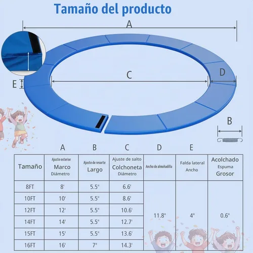Vista 5 de Goplus Almohadilla de repuesto para cama elástica, 16, 15, 14, 12, 10, 8 pies, sin agujeros para postes, resistente al agua, universal, accesorios