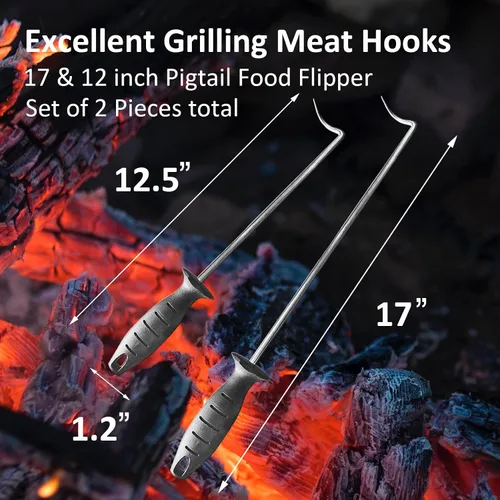 Vista 5 de Aleta grande de 17 pulgadas y 12 pulgadas (juego de 2) – Volteador de carne de acero inoxidable premium para asar y cocinar, gancho de carne