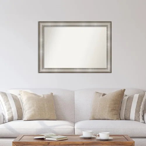 Vista 5 de Amanti Art Espejo de pared no biselado (29 x 41 pulgadas), marco de plata imperial, espejo de baño plateado, grande