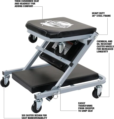 Vista 3 de Pro-Lift C-2036D Gris 36" Asiento Z-Creeper, Negro
