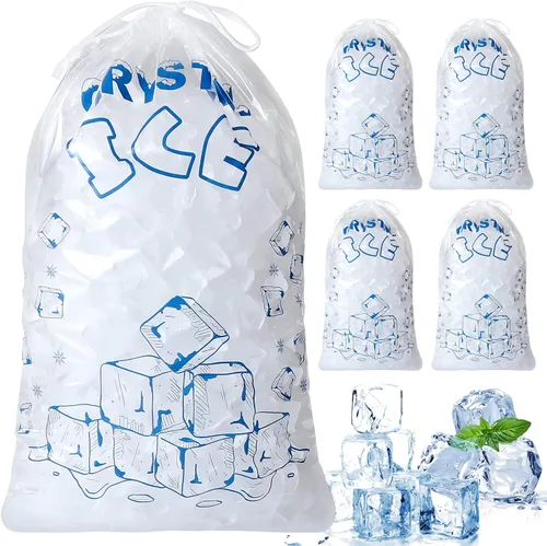Vista 9 de Bolsas de hielo de 5 libras con cordón, paquete de 50 bolsas de hielo de plástico para almacenamiento de hielo