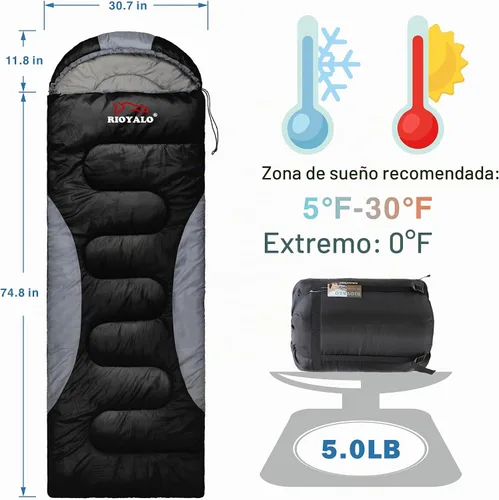 Vista 2 de Sacos de dormir de invierno de 0 grados para adultos, camping en Negro