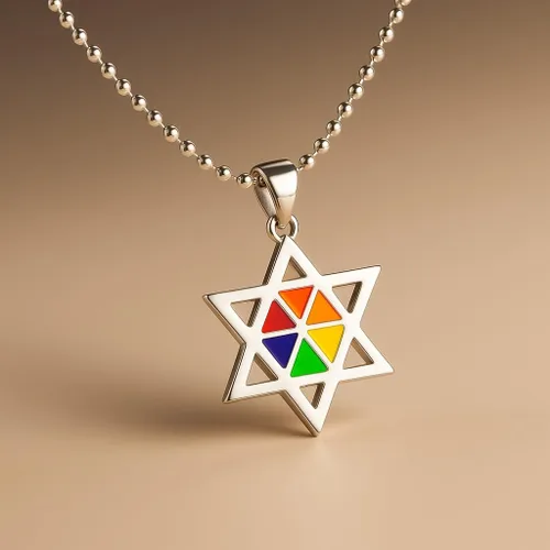 Vista 4 de Collar con colgante de estrella de David de arco iris, judío, gay, lesbiana, LGBTQ, judaísmo y orgullo