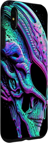 Vista 15 de iPhone 13 Pro Trippy Vaporwave Alien Head Skull Dripping Paint UFO Art Case