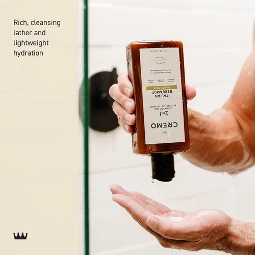 Vista 4 de Cremo Champú y acondicionador 2 en 1 de bergamota italiana para hombres, notas de bergamota italiana, flor de neroli y vetiver fresco, 16 onzas