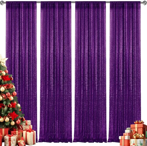 Vista 14 de 2 paneles de cortinas de fondo de lentejuelas verdes de 8 pies, cortinas de fondo de fotografía con purpurina para decoración de Navidad, boda