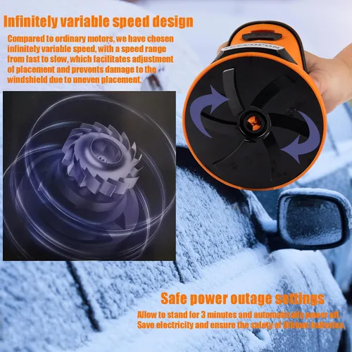 Vista 3 de YEECOPON Rascador de hielo eléctrico 3 en 1 para automóviles y hogar - Descongelador de mano inalámbrico, limpiador y pulidor, motor de 500 RPM
