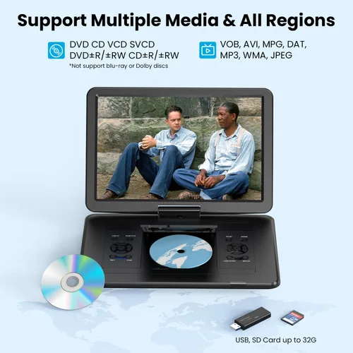 Vista 6 de ieGeek Reproductor de DVD portátil de 17,5" con pantalla giratoria HD