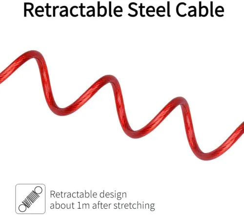 Vista 5 de Cerradura de casco rojo Portátil de acero Cable Lock 3 dígitos Contraseña Combinación Bicicleta Casco Cable Accesorios Bicicleta de montaña