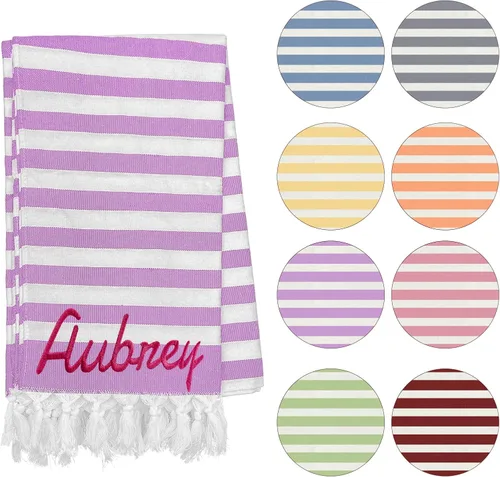Vista 10 de Toalla de playa personalizada con borlas, toalla de playa turca personalizada de gran tamaño con nombre bordado para adultos y niños, piscina