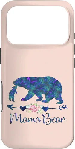 Vista 30 de Teal Blue Purple Floral Mama Bear and One Cub Light Pink Case for iPhone 17