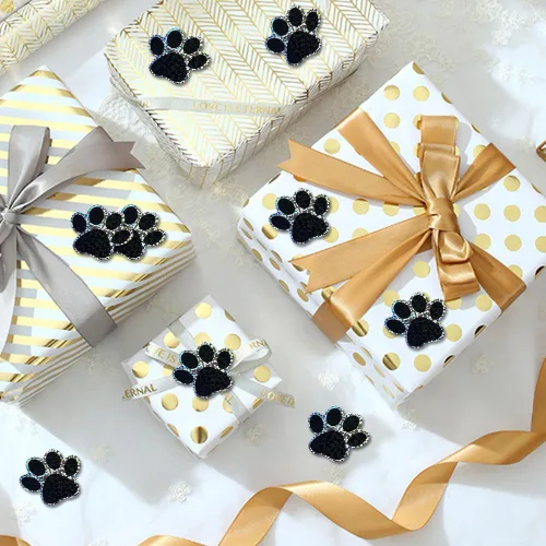 Vista 5 de 500 piezas de rollo de calcomanías lindas de patas de perro en glitter, etiquetas adhesivas de huellas de perro negro, etiquetas de vinilo Patas