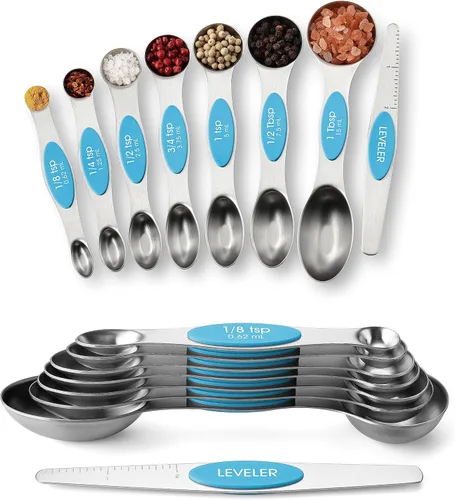 Vista 39 de Spring Chef Juego de cucharas medidoras magnéticas de acero inoxidable con imanes N45 fuertes, accesorios de cocina de metal resistente para hornear