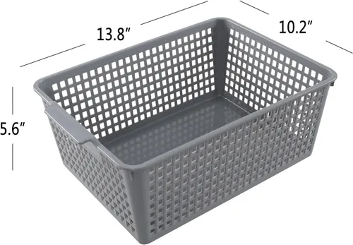 Vista 2 de Paquete de 3 cestas organizadoras grandes, cesta de almacenamiento de plástico (gris)