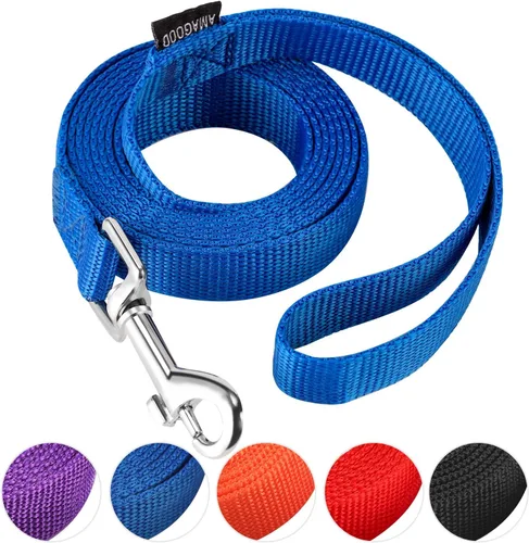 Vista 21 de AMAGOOD 6 pies de correas para cachorros/perros, correa de estilo tradicional resistente con gancho de cuello fácil de usar, correa para perros Negro