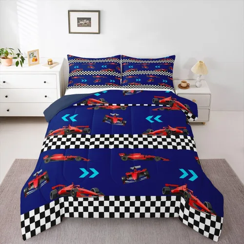Vista 18 de Feelyou Juego de edredón de coche de carreras, tamaño individual, juego de ropa de cama de coche deportivo de velocidad para niños y niñas, edredón