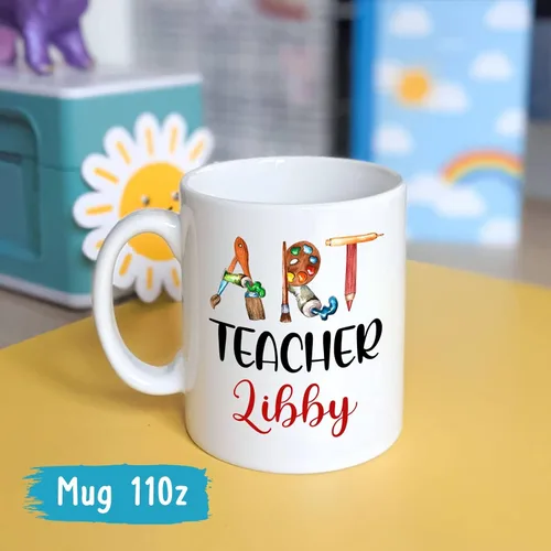 Vista 4 de Taza para profesores de arte, regalo del día del profesor, taza personalizada para profesores de arte, taza para profesores de escuela, taza