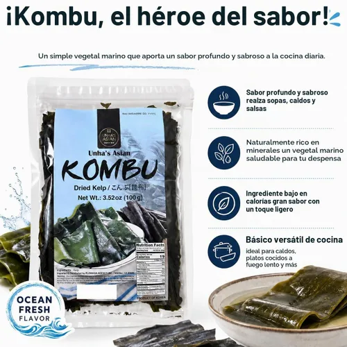 Vista 4 de Unha's Korean Wild Kombu - Kelp seco para Dashi, 3.52 onzas Korean wild kombu dried kelp, 3.52 oz, dashi broth and soup stock seaweed for miso