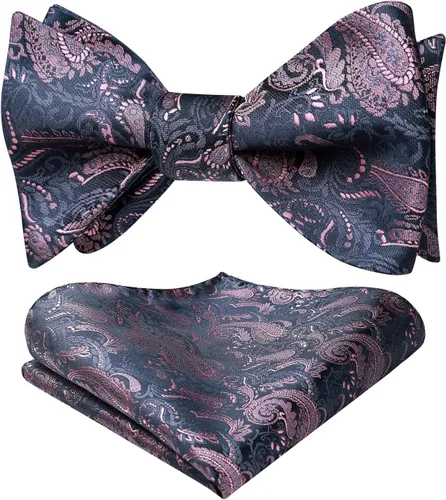 Vista 134 de HISDERN Pajaritas para hombre, corbatín de cachemira para hombre, corbata de lazo y bolsillo cuadrado, juego formal de esmoquin para boda