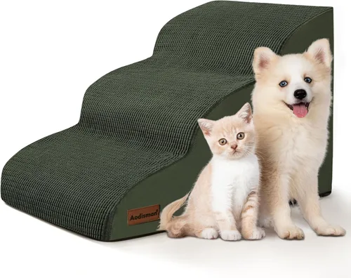 Vista 11 de Aodisman Escaleras para perros y gatos pequeños,Rampa para mascotas de 3 Beige