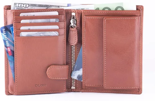 Vista 3 de Billetera de cuero para hombre con cierre de moneda con cierre RFID, Bugatti Bronceado, Cartera de cuero para hombre de tamaño completo