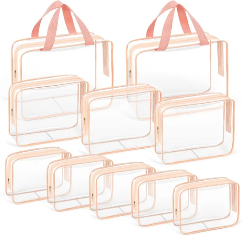 Vista 8 de TISRATOK Neceser de maquillaje transparente de viaje de 10 piezas, plástico PVC cosmético aprobado por la TSA Kit organizador con bolso con Negro