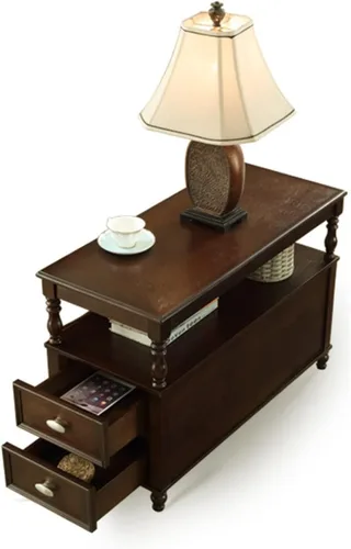 Vista 3 de HIHELO Mesa auxiliar rectangular para sala de estar, sofá, mesa auxiliar para sala de estar, sofá, mesa auxiliar pequeña para dormitorio, cajón