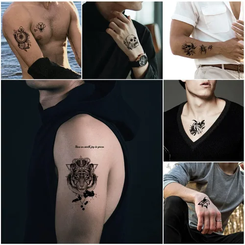 Vista 5 de Cerlaza 112 hojas de tatuajes temporales para hombres adultos, tatuajes falsos para cuello, brazo, dedo, tatuajes temporales, tigre, lobo, león
