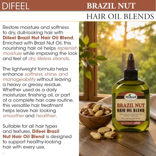 Vista 3 de Difeel Aceite natural para el cabello acondicionador profundo de alta calidad, aceite de nuez de Brasil, 2.5 onzas