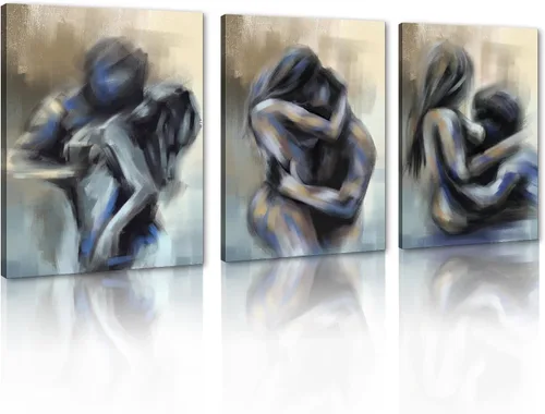 Vista 97 de Novatique 3 piezas de arte de pared sexy en blanco y negro para parejas desnudas, decoración de pared abstracta de amor para mujeres y hombres, arte