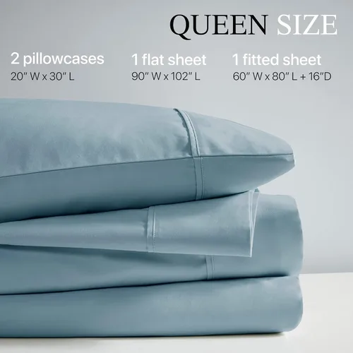Vista 2 de Beautyrest Juego de sábanas de 1000 hilos, color sólido, bolsillo profundo elástico, para todas las estaciones, transpirable, HeiQ Smart Azul