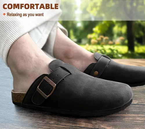 Vista 6 de BULLIANT Zuecos pantuflas sandalias de enfermería zapatos de trabajo para hombres y mujeres, parte superior con forro polar + plantilla de corcho