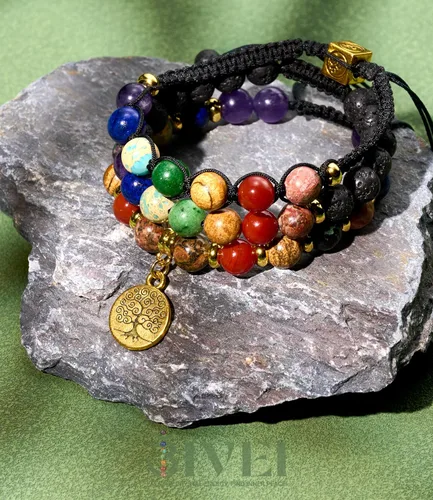 Vista 7 de Pulseras de cuentas de chakras para mujer, 0.315 in, 7 chakras, pulsera curativa con piedras reales, joyería de piedras preciosas para meditación