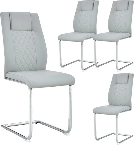 Vista 28 de Sillas De Comedor - Juego de 4 sillas de comedor modernas para cocina, con asiento tapizado de piel sintética, patas de metal con respaldo alto