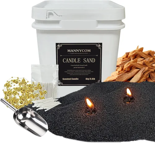 Vista 15 de Vela Perlada 18oz (1.1lb) – Cera de Arena Perlada de Sandalo Negro con Aroma Fantasía Rellenable con 30 Mechas para Hacer Velas, Quema hasta 110