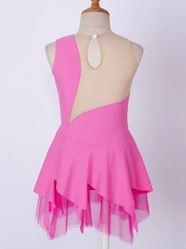 Vista 4 de YiZYiF Vestido de patinaje sobre hielo sin mangas con diamantes de imitación para niñas y niñas, vestido de baile de patinaje sobre ruedas, disfraz