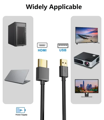 Vista 4 de FAWETTY Cable de Carga USB a HDMI 3.3FT/1M Adaptador de Cable USB a HDMI para Mac iOS Windows 12/11/10/Vista/XP, HDTV, Decodificador Satélite